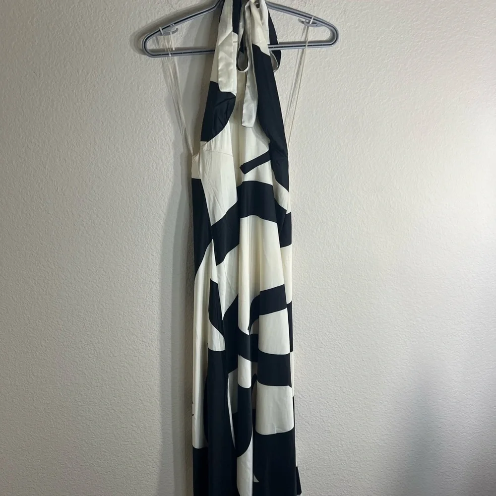 Anthropologie women’s Bardot Citron abstract colorblock print Halter Midi Dress - Picture 3 of 12